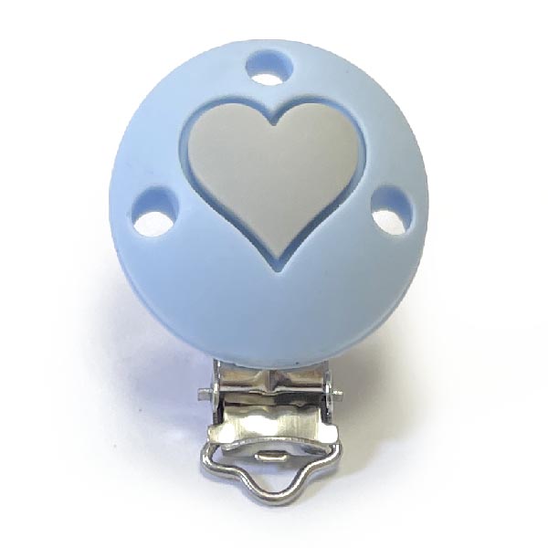 Круглая  pastel blue с сердцем светло серым клипса Круглая  pastel blue с сердцем светло серым клипса