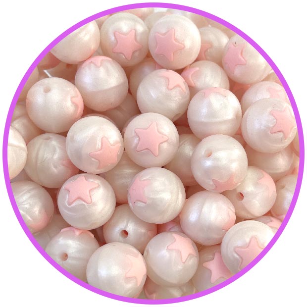 бусина белый металлик со звездой candy pink бусина белый металлик со звездой candy pink