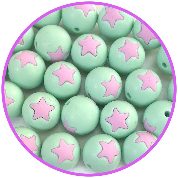 бусина мята  со звездой пинк