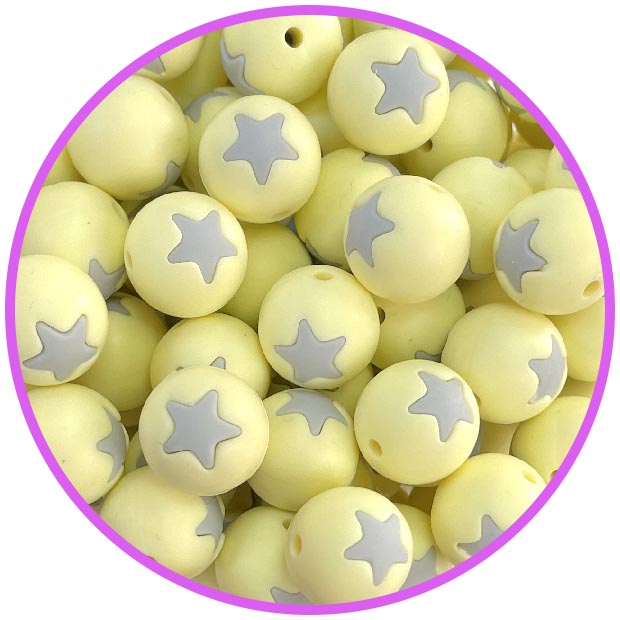 бусина крем со звездой светло серой бусина крем со звездой светло серой