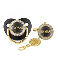 Пустышка Черная с держателем - цепочкой Boss (Размер М 6-12 мес)