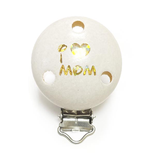 Клипса I Love MOM Белая (деревянная, германия)