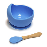 Тарелка силиконовая + ложка с деревянной ручкой Sky blue (завод 2)