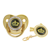 Пустышка Золото держателем - цепочкой короной (Размер М 6-12 мес)