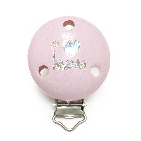 Клипса I Love MOM Нежно Розовый (деревянная, германия)