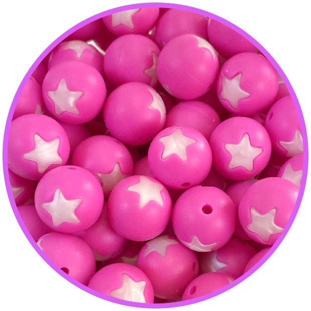 бусина фуксия со звездой белый металлик бусина фуксия со звездой белый металлик