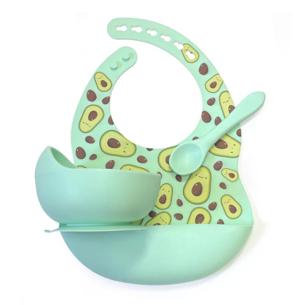 Комплект Нагрудник Миска Ложка Авокадо (Мята) Комплект Нагрудник Миска Ложка Авокадо (Мята)