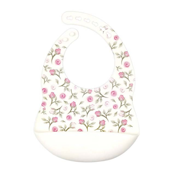 Нагрудник Розочки Белый зауженный силиконовый