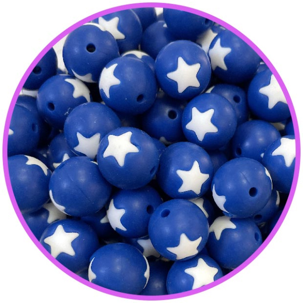 бусина темно синяя со звездой белой бусина темно синяя со звездой белой