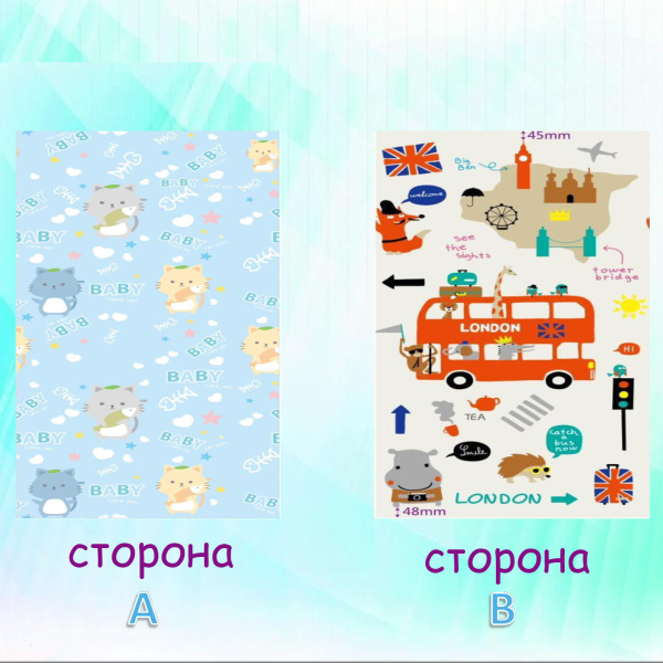 Коврик детский игровой 200 х 180, для ползанья, складной двухсторонний, развивающий (Англия/Котик)