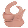 Комплект Powder rose (тарелка +ложка силиконовая+нагрудник)