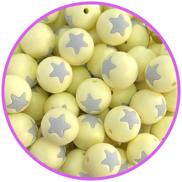 бусина крем со звездой светло серой бусина крем со звездой светло серой