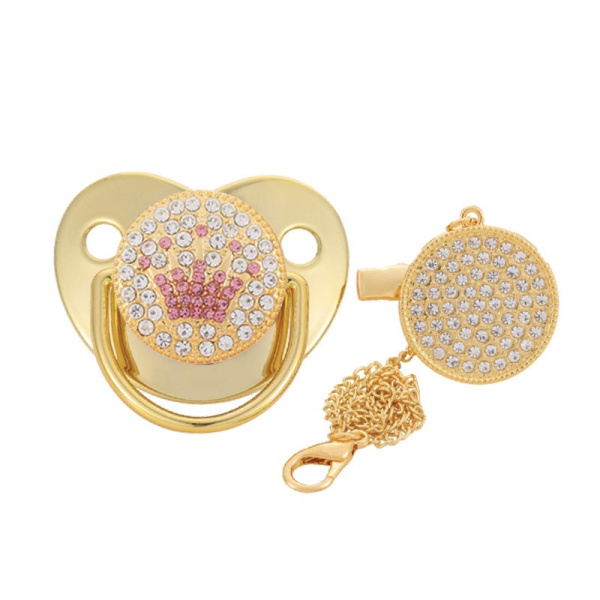 Пустышка Золото с цепочкой и стразами Корона (Размер М 6-12 мес)