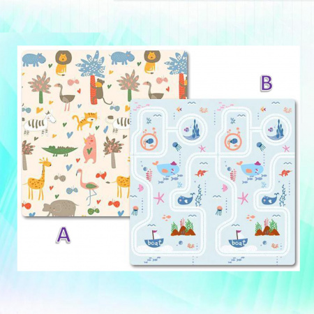 Коврик детский игровой 200 х 180, для ползанья, складной двухсторонний, развивающий (Город/парк)