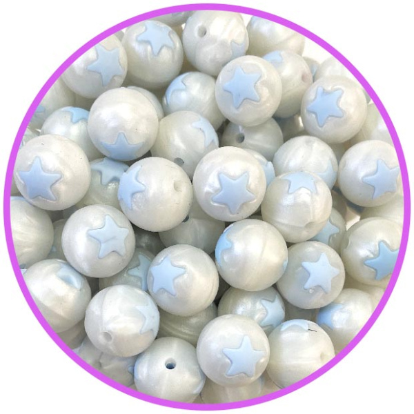 бусина белый металлик со звездой pastel blue бусина белый металлик со звездой pastel blue