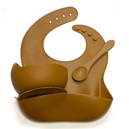 Комплект Шоколад (Завод 5 тарелка +ложка силиконовая+нагрудник)