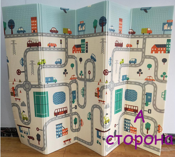 Коврик детский игровой 200 х 180, для ползанья, складной двухсторонний, развивающий (Город/парк)