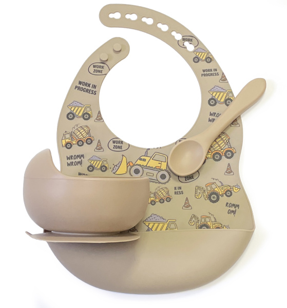 Комплект Нагрудник Миска Ложка Машинки (Телесный) Комплект Нагрудник Миска Ложка Машинки (Телесный)