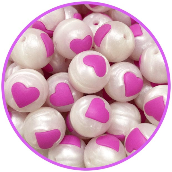бусина белый металлик сердце темно розовое бусина белый металлик сердце темно розовое